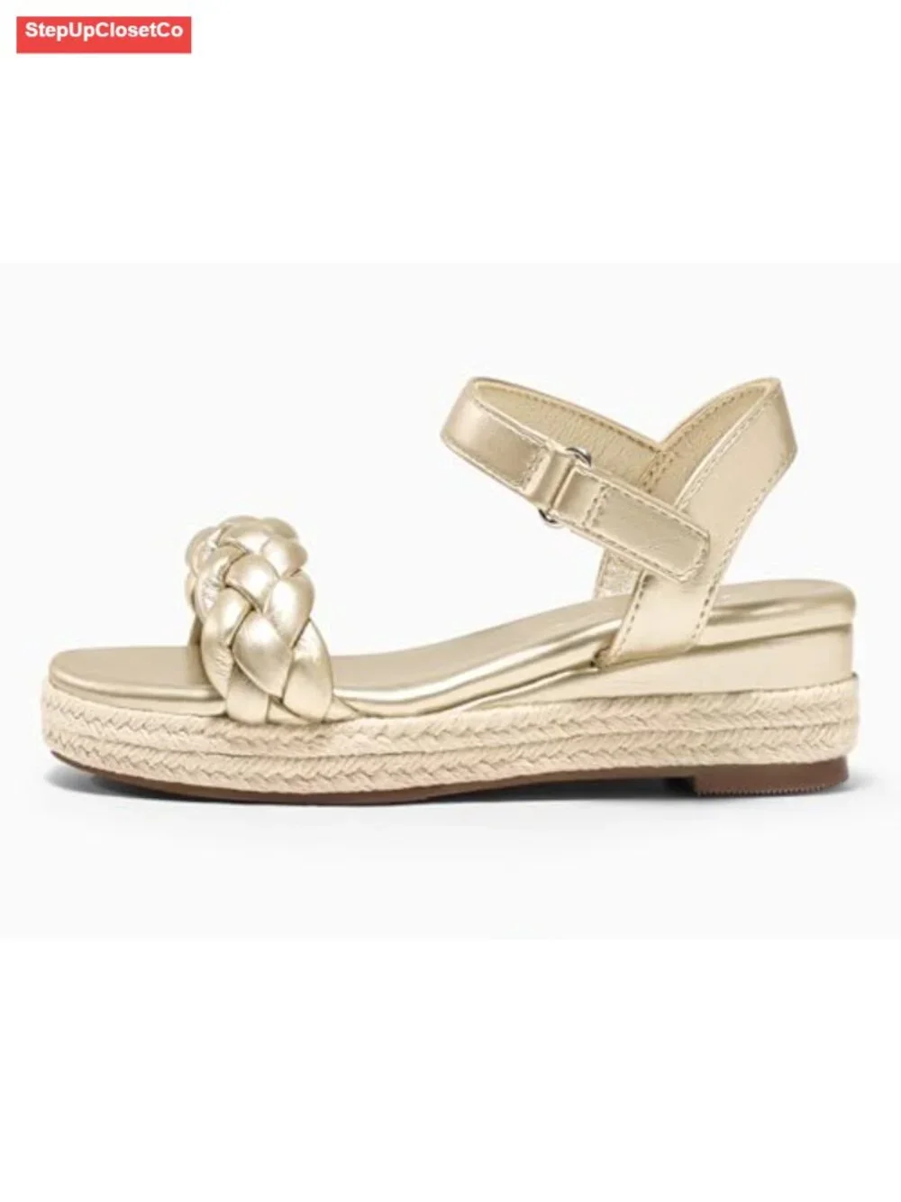 Girls Espadrille Braid Open Toe Ankle Strap Wedge Sandals - Picture 3 of 6